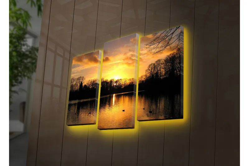 Dekorativ Canvasmålning LED-belysning 3 Delar - Flerfärgad - Inredning - Tavlor & posters - Canvastavla