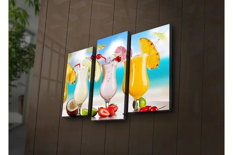 Dekorativ Canvasmålning LED-belysning 3 Delar - Flerfärgad - Inredning - Tavlor & posters - Canvastavla