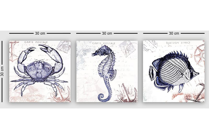 Dekorativ Canvastavla 3-Delar 30x30 cm - Flerfärgad - Inredning - Tavlor & posters - Canvastavla