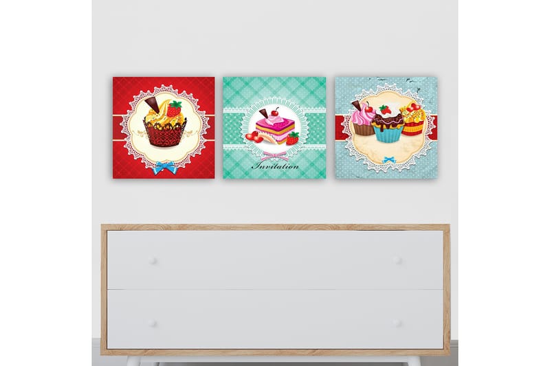 Dekorativ Canvastavla 3-Delar 30x30 cm, Flerfärgad