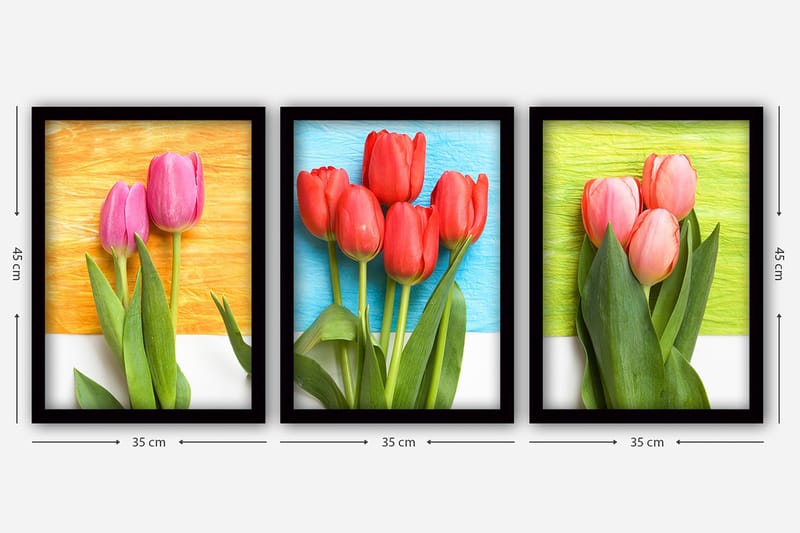 Dekorativ inramad målning 3-Delar 35x45 cm - Flerfärgad - Inredning - Tavlor & posters - Canvastavla