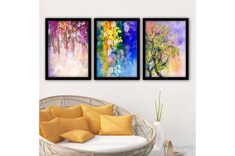Dekorativ inramad målning 3-Delar 35x45 cm - Flerfärgad - Inredning - Tavlor & posters - Canvastavla