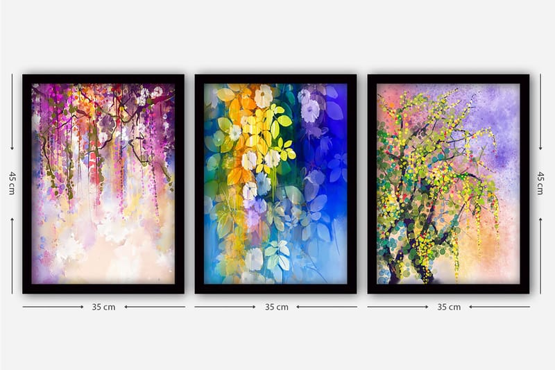 Dekorativ inramad målning 3-Delar 35x45 cm - Flerfärgad - Inredning - Tavlor & posters - Canvastavla