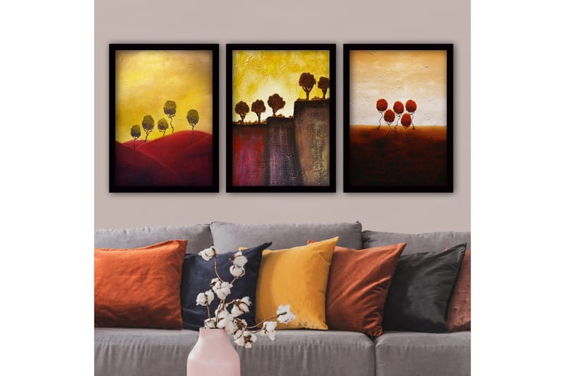 Dekorativ inramad målning 3-Delar 35x45 cm - Flerfärgad - Inredning - Tavlor & posters - Canvastavla