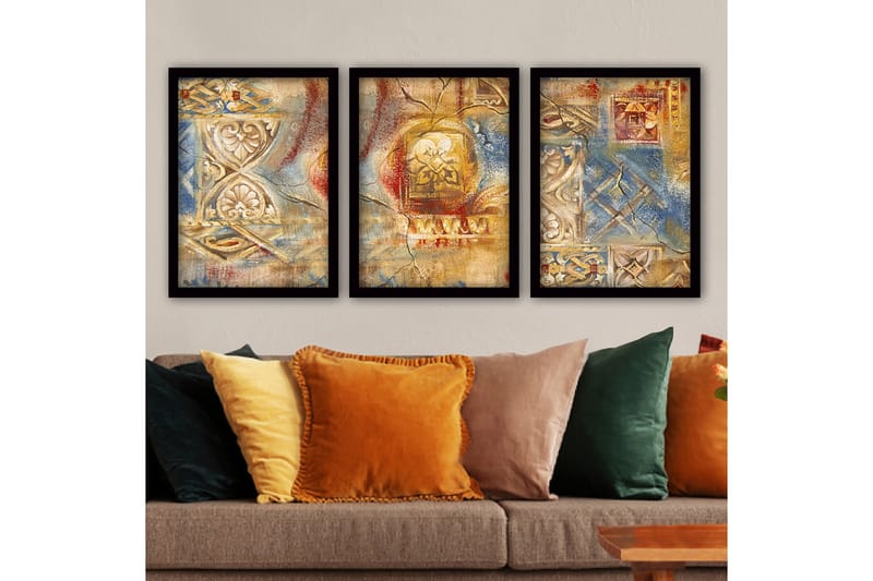 Dekorativ inramad målning 3-Delar 35x45 cm - Flerfärgad - Inredning - Tavlor & posters - Canvastavla