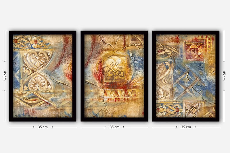 Dekorativ inramad målning 3-Delar 35x45 cm - Flerfärgad - Inredning - Tavlor & posters - Canvastavla