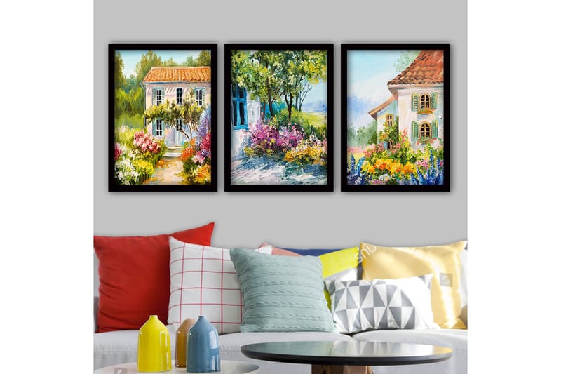 Dekorativ inramad målning 3-Delar 35x45 cm - Flerfärgad - Inredning - Tavlor & posters - Canvastavla