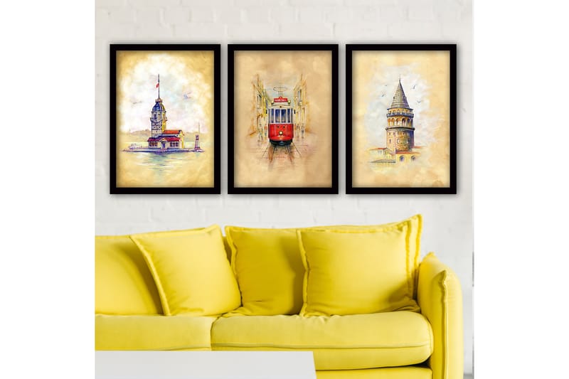 Dekorativ inramad målning 3-Delar 35x45 cm - Flerfärgad - Inredning - Tavlor & posters - Canvastavla