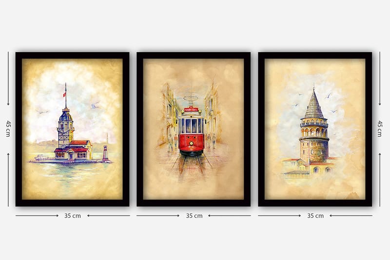 Dekorativ inramad målning 3-Delar 35x45 cm - Flerfärgad - Inredning - Tavlor & posters - Canvastavla