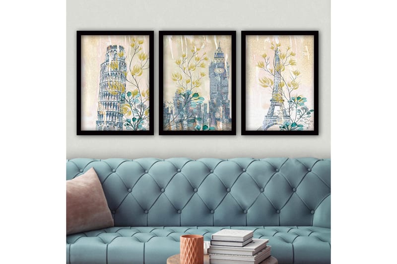 Dekorativ inramad målning 3-Delar 35x45 cm - Flerfärgad - Inredning - Tavlor & posters - Canvastavla