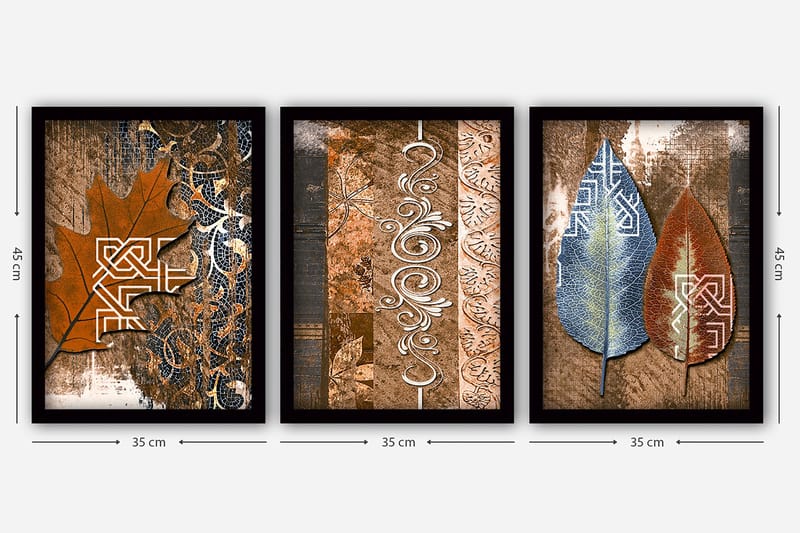 Dekorativ inramad målning 3-Delar 35x45 cm - Flerfärgad - Inredning - Tavlor & posters - Canvastavla