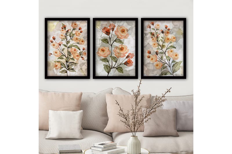 Dekorativ inramad målning 3-Delar 35x45 cm - Flerfärgad - Inredning - Tavlor & posters - Canvastavla
