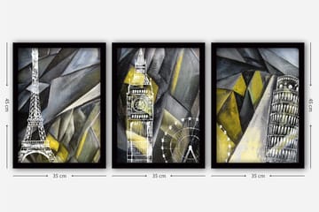 Dekorativ inramad målning 3-Delar 35x45 cm - Flerfärgad - Inredning - Tavlor & posters - Canvastavla