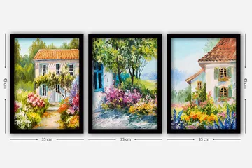 Dekorativ inramad målning 3-Delar 35x45 cm - Flerfärgad - Inredning - Tavlor & posters - Canvastavla