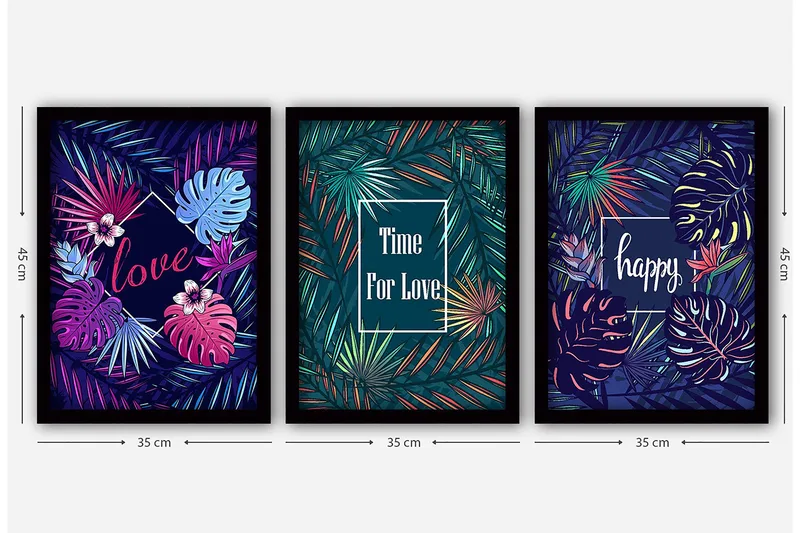 Dekorativ inramad målning 3-Delar 35x45 cm - Flerfärgad - Inredning - Tavlor & posters - Canvastavla