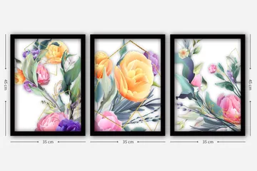 Dekorativ inramad målning 3-Delar 35x45 cm - Flerfärgad - Inredning - Tavlor & posters - Canvastavla