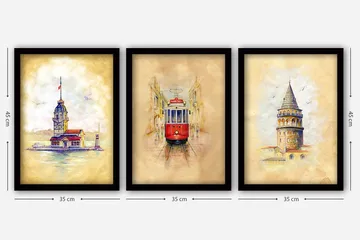 Dekorativ inramad målning 3-Delar 35x45 cm - Flerfärgad - Inredning - Tavlor & posters - Canvastavla