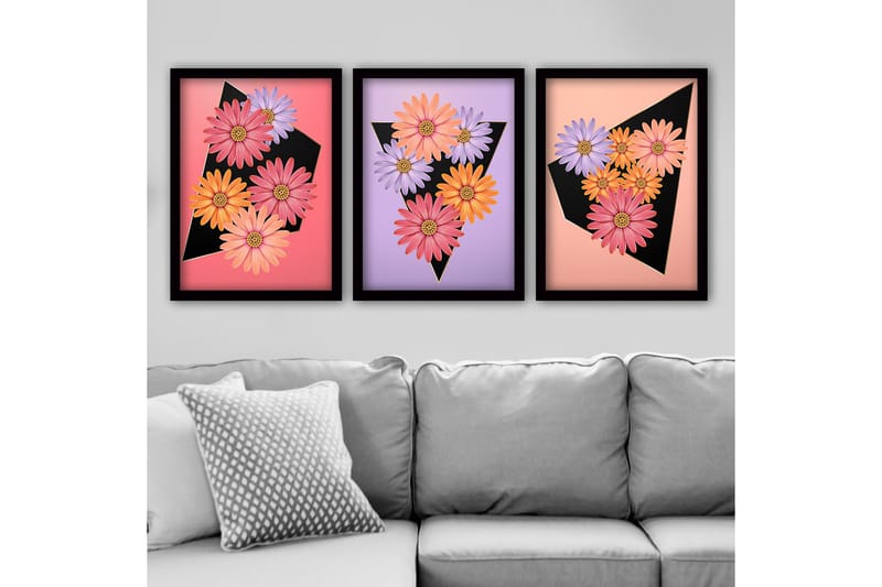 Dekorativ inramad målning 3-Delar 35x45 cm, Flerfärgad