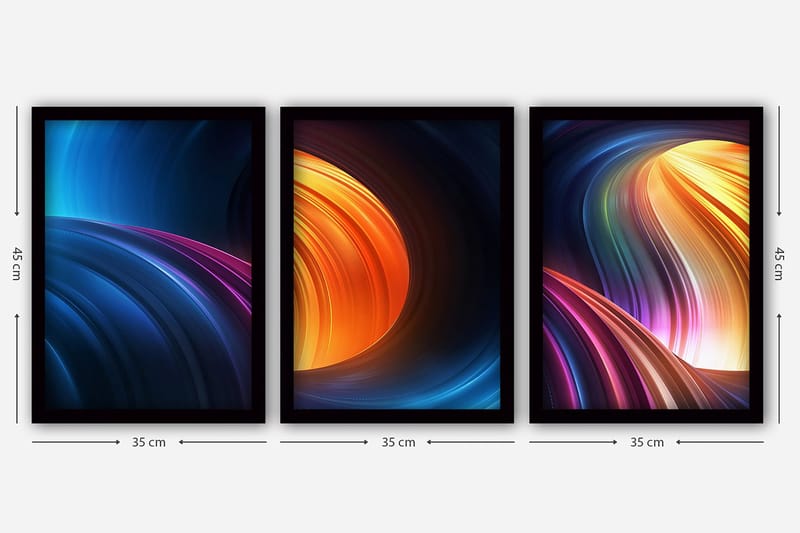 Dekorativ inramad målning 3-Delar 35x45 cm - Flerfärgad - Inredning - Tavlor & posters - Canvastavla