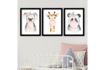 Dekorativ inramad målning 3-Delar 35x45 cm - Flerfärgad - Inredning - Tavlor & posters - Canvastavla