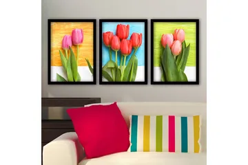 Dekorativ inramad målning 3-Delar 35x45 cm - Flerfärgad - Inredning - Tavlor & posters - Canvastavla