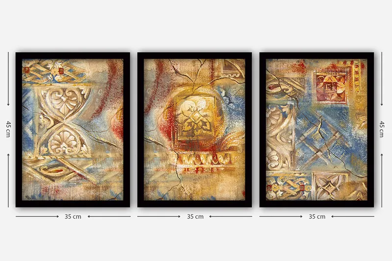 Dekorativ inramad målning 3-Delar 35x45 cm - Flerfärgad - Inredning - Tavlor & posters - Canvastavla