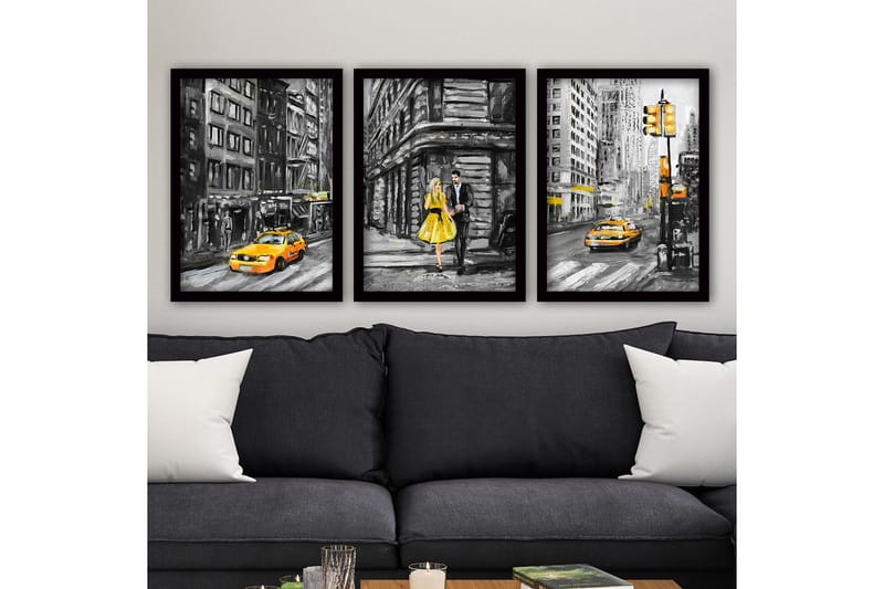 Dekorativ inramad målning 3-Delar 35x45 cm, Flerfärgad