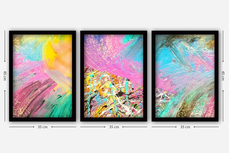 Dekorativ inramad målning 3-Delar 35x45 cm - Flerfärgad - Inredning - Tavlor & posters - Canvastavla