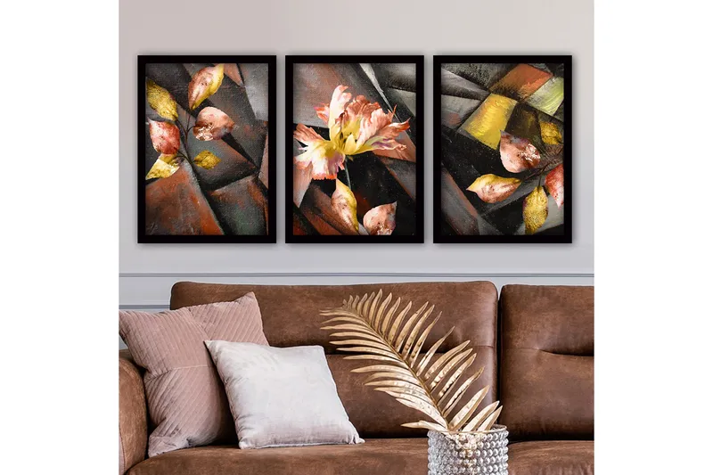 Dekorativ inramad målning 3-Delar 35x45 cm, Flerfärgad