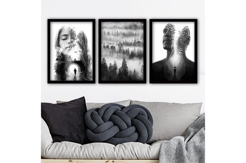 Dekorativ inramad målning 3-Delar 35x45 cm, Flerfärgad