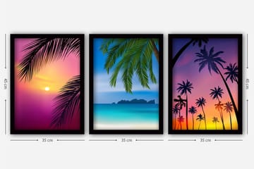 Dekorativ inramad målning 3-Delar 35x45 cm - Flerfärgad - Inredning - Tavlor & posters - Canvastavla