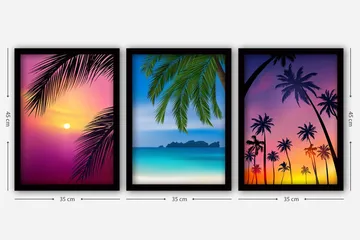 Dekorativ inramad målning 3-Delar 35x45 cm - Flerfärgad - Inredning - Tavlor & posters - Canvastavla