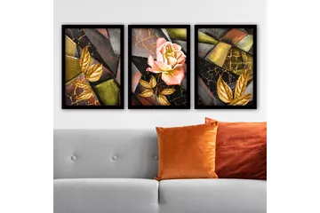 Dekorativ inramad målning 3-Delar 35x45 cm - Flerfärgad - Inredning - Tavlor & posters - Canvastavla