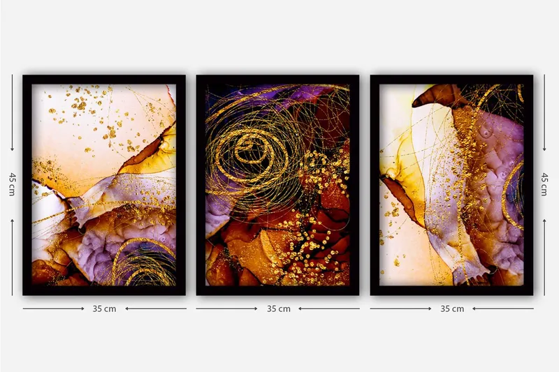Dekorativ inramad målning 3-Delar 35x45 cm - Flerfärgad - Inredning - Tavlor & posters - Canvastavla