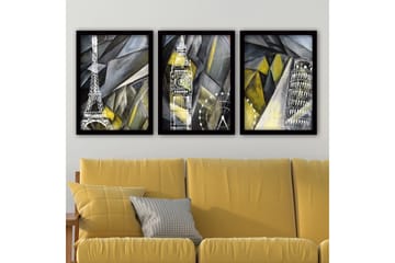 Dekorativ inramad målning 3-Delar 35x45 cm - Flerfärgad - Inredning - Tavlor & posters - Canvastavla