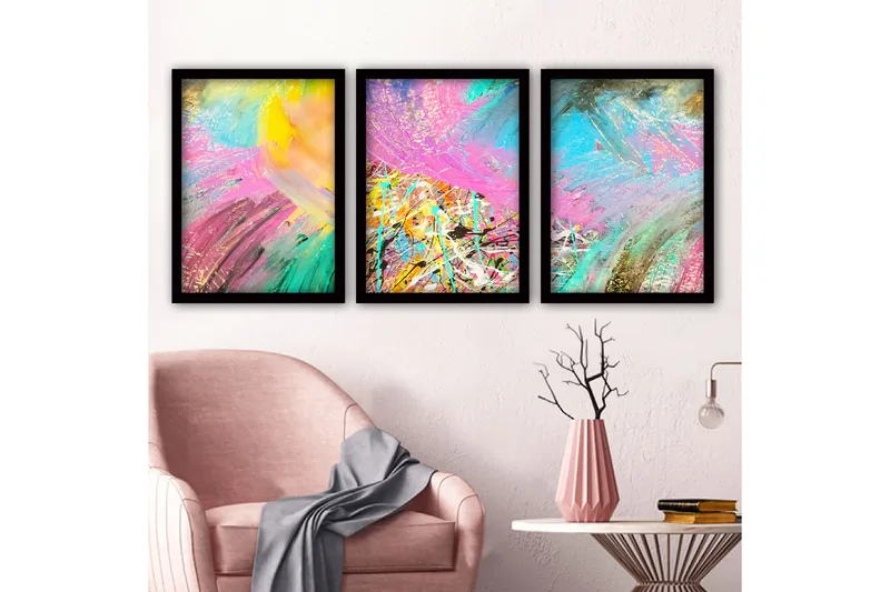 Dekorativ inramad målning 3-Delar 35x45 cm, Flerfärgad