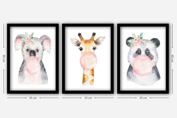 Dekorativ inramad målning 3-Delar 35x45 cm - Flerfärgad - Inredning - Tavlor & posters - Canvastavla