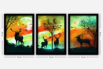 Dekorativ inramad målning 3-Delar 35x45 cm - Flerfärgad - Inredning - Tavlor & posters - Canvastavla