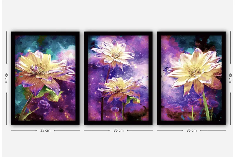 Dekorativ inramad målning 3-Delar 35x45 cm - Flerfärgad - Inredning - Tavlor & posters - Canvastavla