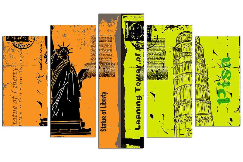 Dekorativ MDF-målning 5-Delar 20x60 cm - Flerfärgad - Inredning - Tavlor & posters - Canvastavla