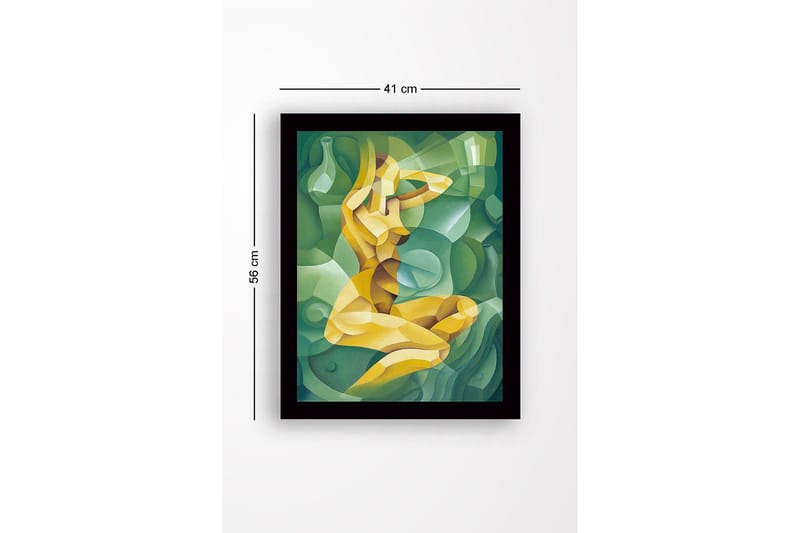Inramad Canvastavla i trä - 41x56 cm - Abstrakt figur av en kvinna i en kurvig komposition - Grön / Gul / Ljusgrön - Inredning - Tavlor & posters - Canvastavla
