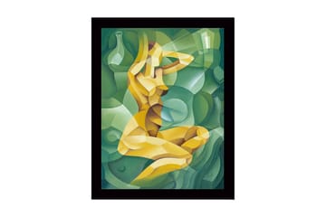 Inramad Canvastavla i trä - 41x56 cm - Abstrakt figur av en kvinna i en kurvig komposition - Grön / Gul / Ljusgrön - Inredning - Tavlor & posters - Canvastavla