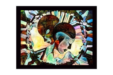 Inramad Canvastavla i trä - 41x56 cm - Abstrakt komposition av två ansikten som förenas - Mörkbrun / Ljusblå / Beige - Inredning - Tavlor & posters - Canvastavla