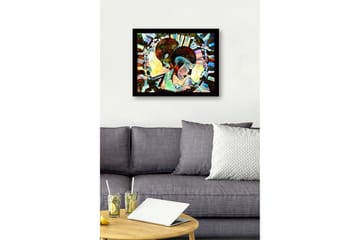 Inramad Canvastavla i trä - 41x56 cm - Abstrakt komposition av två ansikten som förenas - Mörkbrun / Ljusblå / Beige - Inredning - Tavlor & posters - Canvastavla