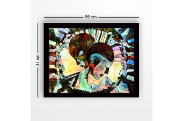 Inramad Canvastavla i trä - 41x56 cm - Abstrakt komposition av två ansikten som förenas - Mörkbrun / Ljusblå / Beige - Inredning - Tavlor & posters - Canvastavla