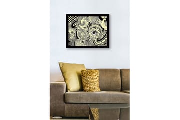 Inramad Canvastavla i trä - 41x56 cm - Abstrakt komposition med ögon och svängda former - Svart / Beige - Inredning - Tavlor & posters - Canvastavla