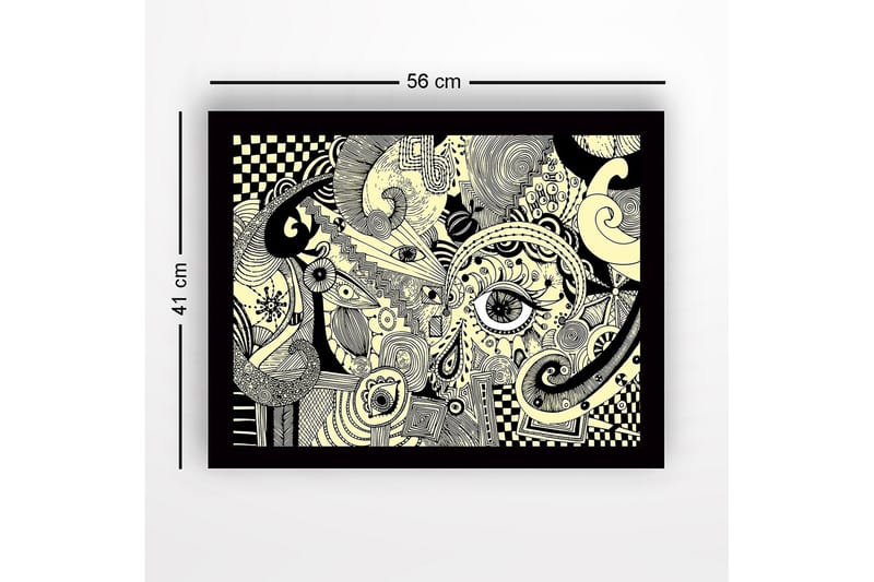 Inramad Canvastavla i trä - 41x56 cm - Abstrakt komposition med ögon och svängda former - Svart / Beige - Inredning - Tavlor & posters - Canvastavla