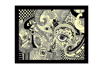 Inramad Canvastavla i trä - 41x56 cm - Abstrakt komposition med ögon och svängda former - Svart / Beige - Inredning - Tavlor & posters - Canvastavla