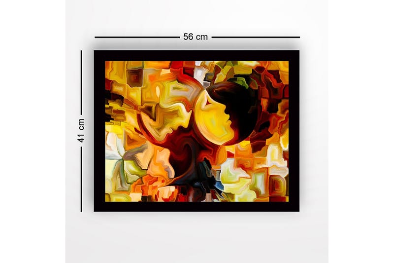 Inramad Canvastavla i trä - 41x56 cm - Abstrakt komposition med ansikten i kontrasterande färger - Guld / Orange / Mörkbrun - Inredning - Tavlor & posters - Canvastavla