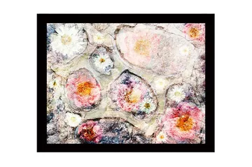 Inramad Canvastavla i trä - 41x56 cm - Abstrakt komposition med blommor i mjuka färger - Rosa / Vit / Grå - Inredning - Tavlor & posters - Canvastavla